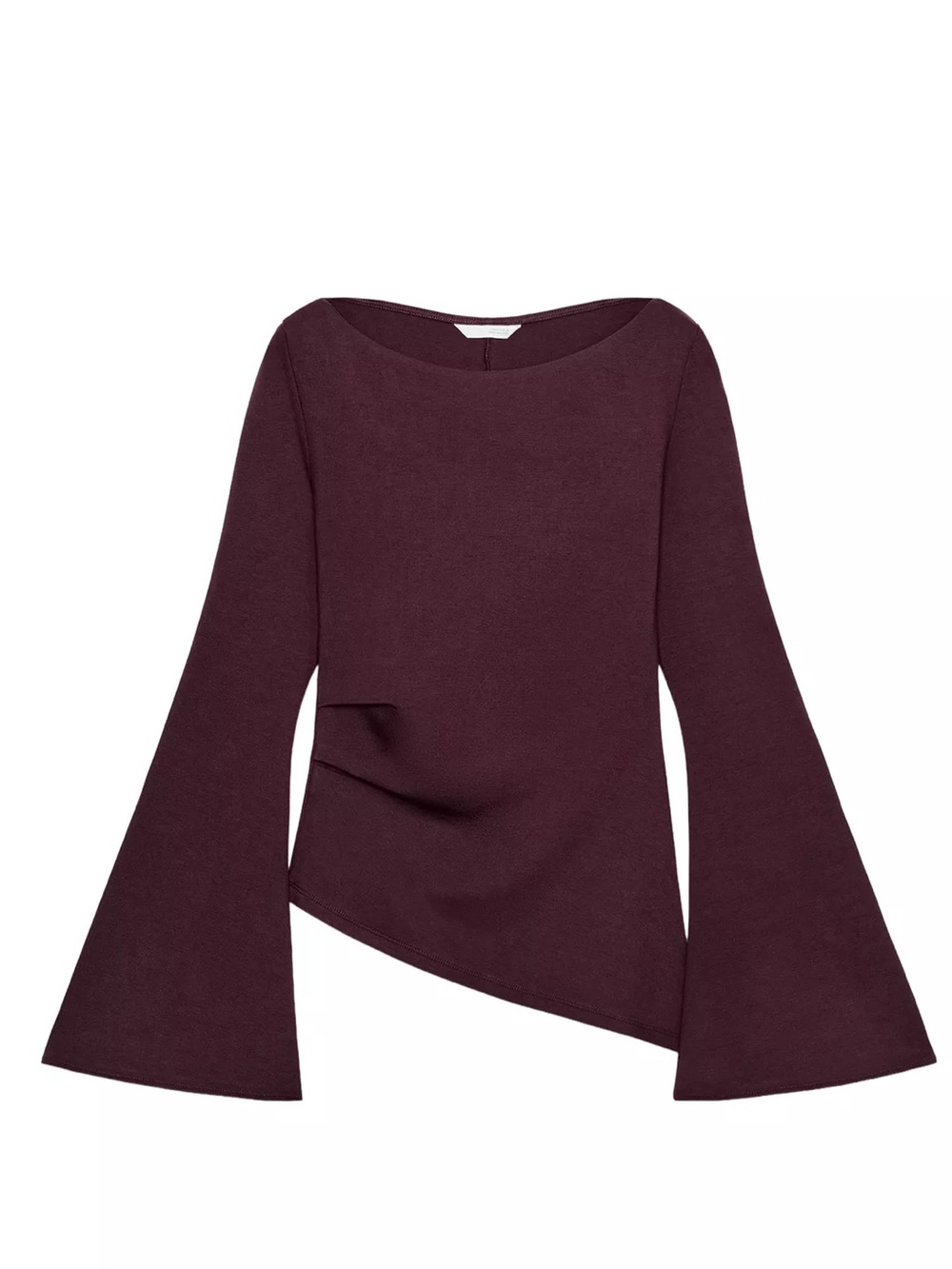 Zara Burgundy Women's Asymmetric Bell-Sleeve Top